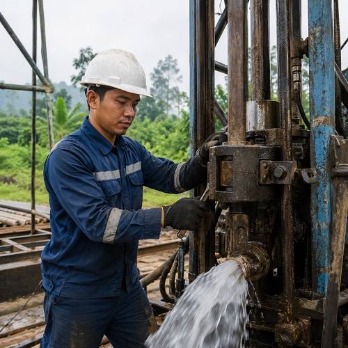 Teknisi Jasa Sumur Bor Medan sedang bekerja